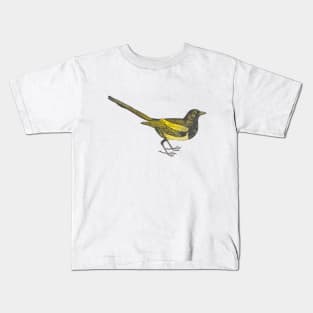 Cute Yellow Vintage Bird Illustration with Yellow watercolour Background Kids T-Shirt